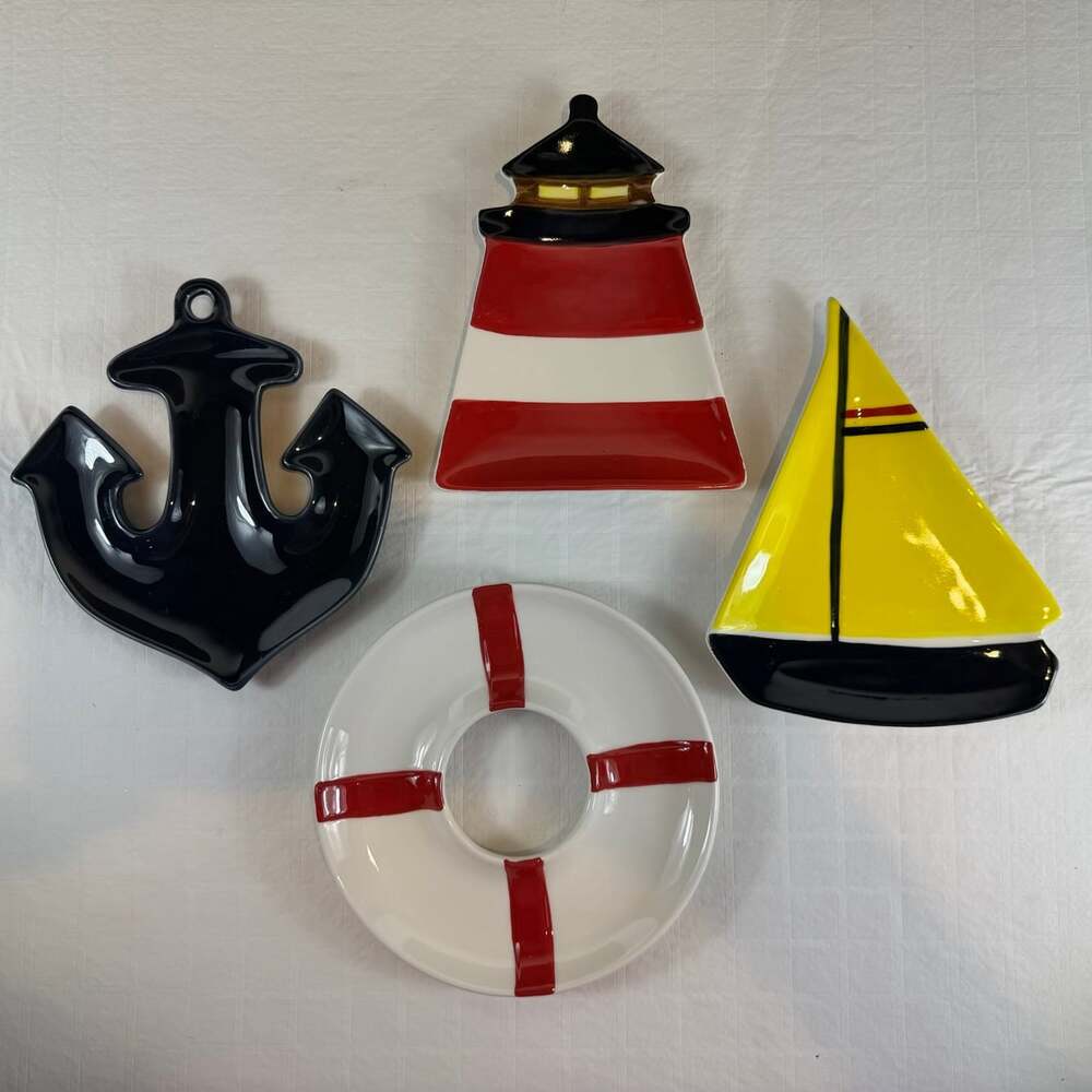 Boston Warehouse Nautical Snack Plates Set Of 4 Lighthouse Anchor Boat Bouy